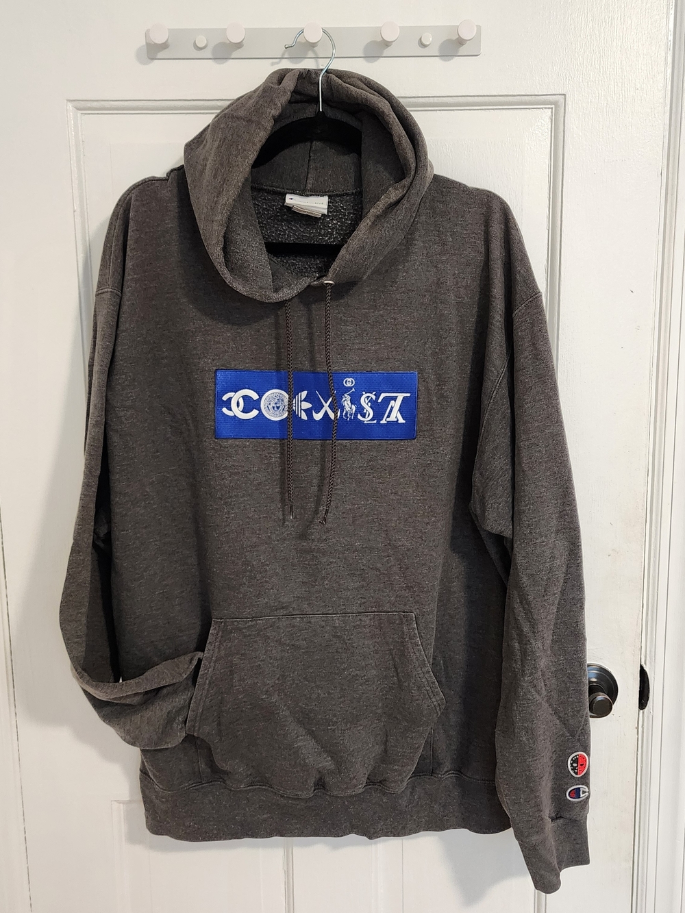 Champion Eco Graphic Coexist Hoodie Charcoal Gray XL Streetwear Y2K Casual